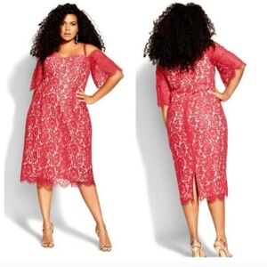 City Chic Raspberry Lace Cold-Shoulder Midi Dress
